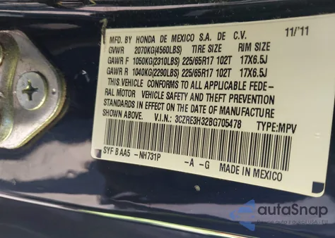 2011 Honda Cr-V Lx из США, поврежденный, VIN 3CZRE3H32BG705478